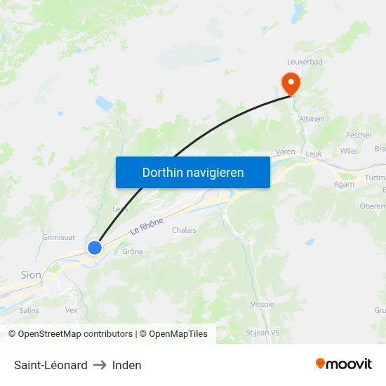 Saint-Léonard to Inden map