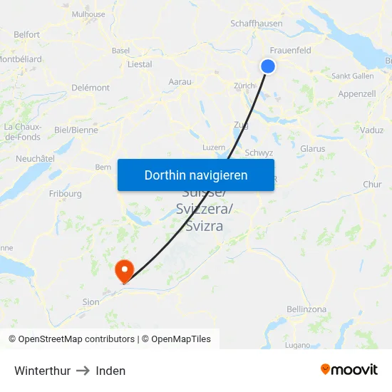 Winterthur to Inden map