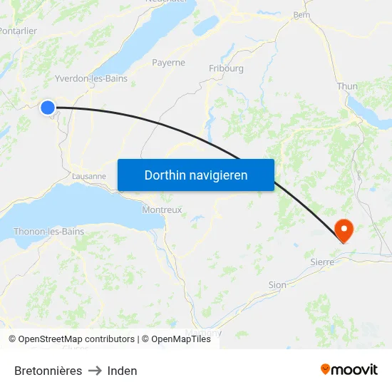 Bretonnières to Inden map