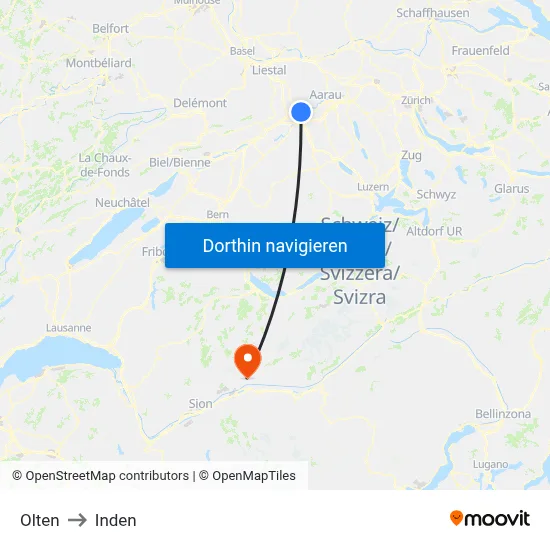 Olten to Inden map