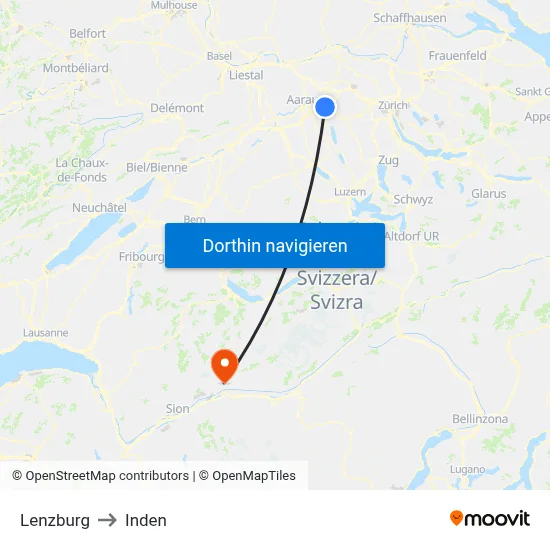 Lenzburg to Inden map