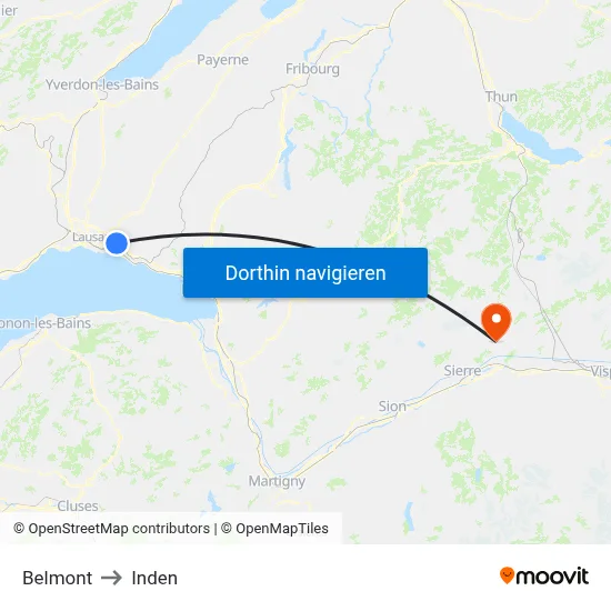 Belmont to Inden map