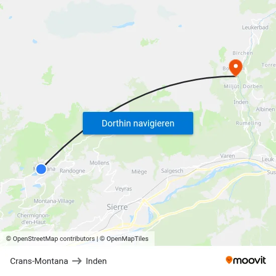 Crans-Montana to Inden map