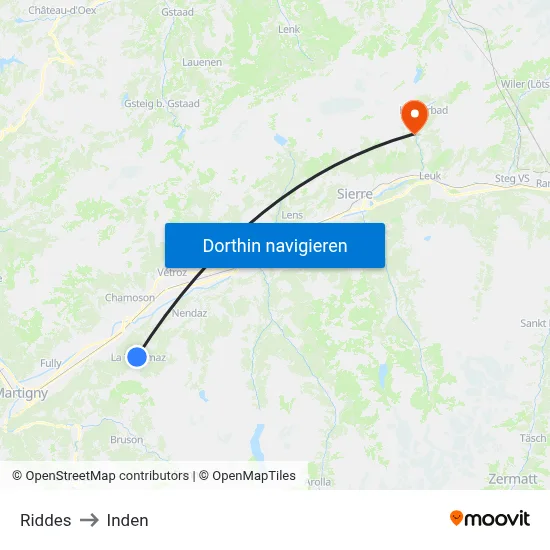 Riddes to Inden map