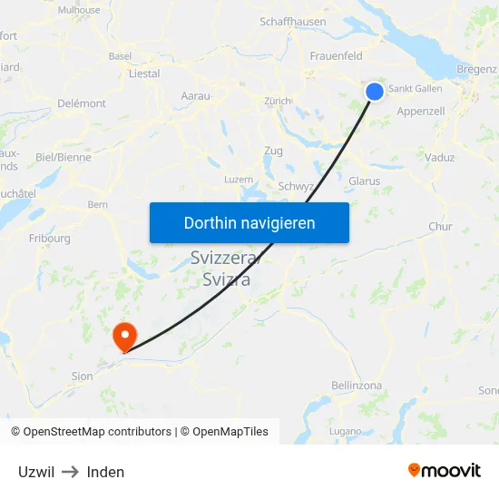Uzwil to Inden map