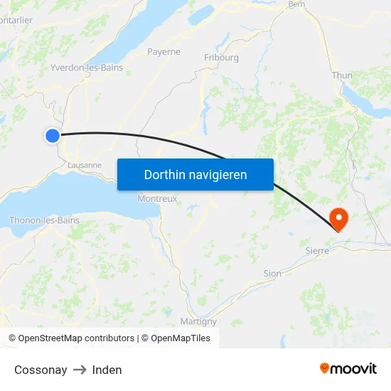 Cossonay to Inden map