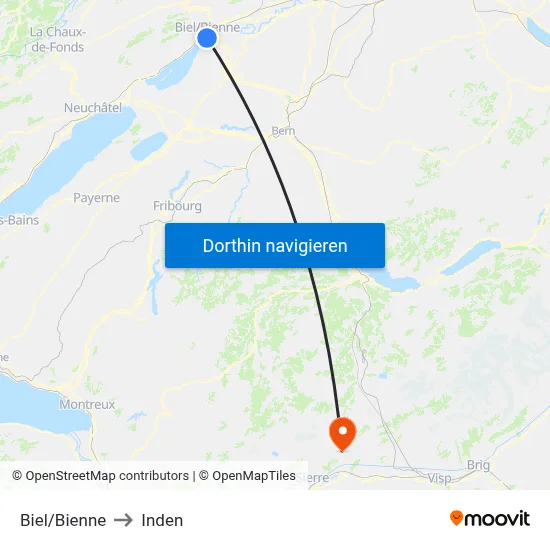Biel/Bienne to Inden map