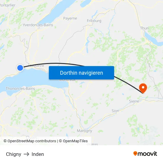 Chigny to Inden map