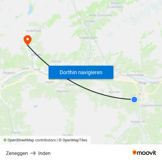 Zeneggen to Inden map