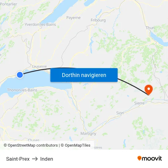 Saint-Prex to Inden map