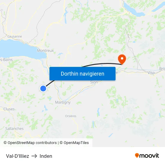 Val-D'Illiez to Inden map