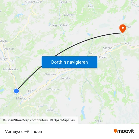 Vernayaz to Inden map