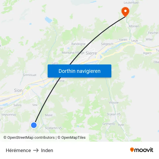Hérémence to Inden map