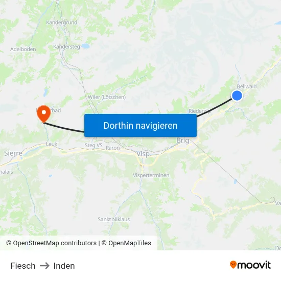 Fiesch to Inden map