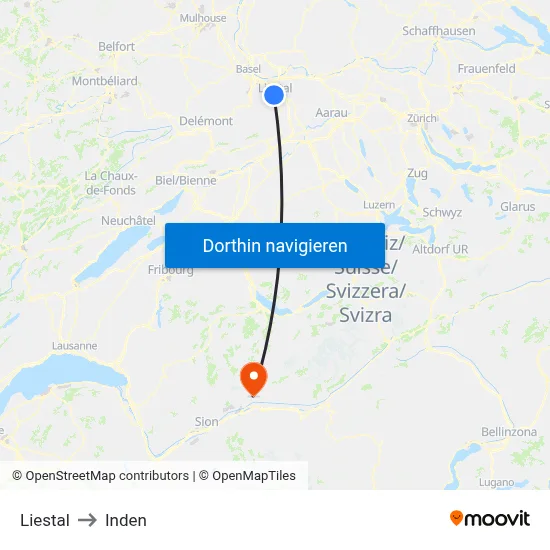 Liestal to Inden map