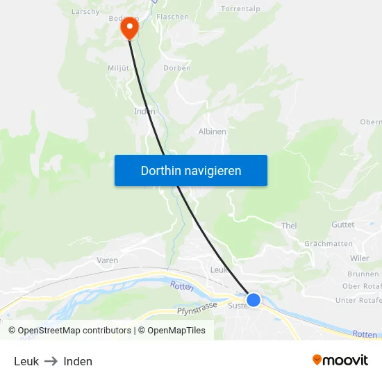 Leuk to Inden map