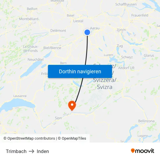 Trimbach to Inden map