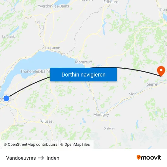 Vandoeuvres to Inden map