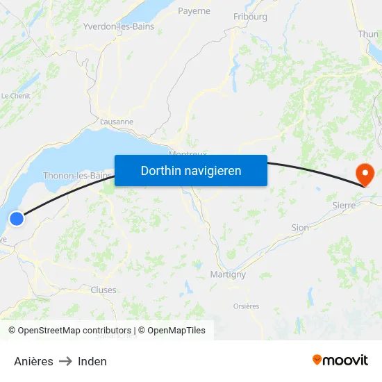 Anières to Inden map