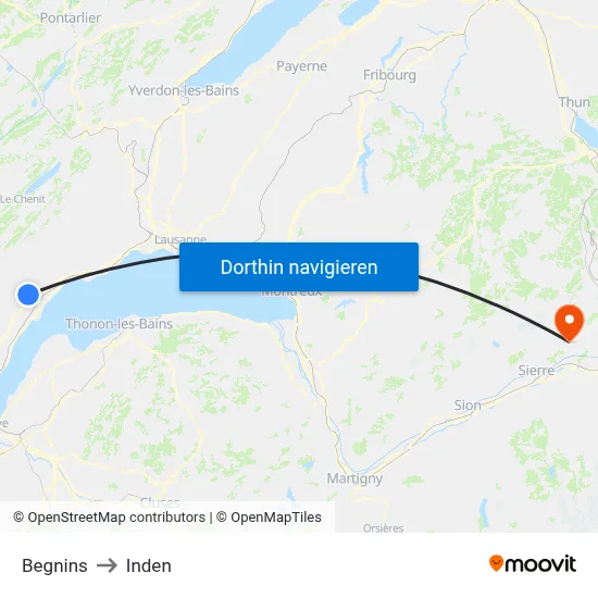 Begnins to Inden map