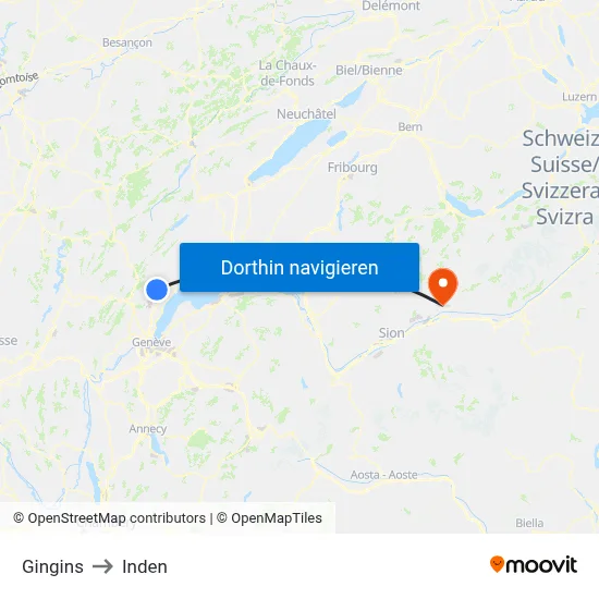 Gingins to Inden map