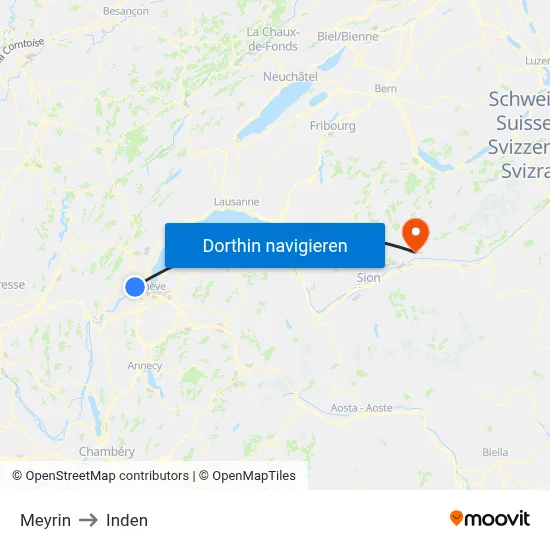 Meyrin to Inden map