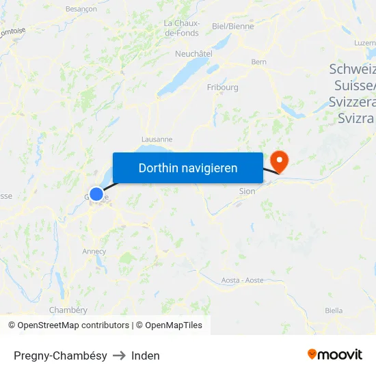 Pregny-Chambésy to Inden map