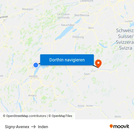 Signy-Avenex to Inden map