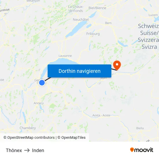 Thônex to Inden map
