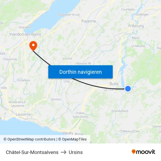 Châtel-Sur-Montsalvens to Ursins map