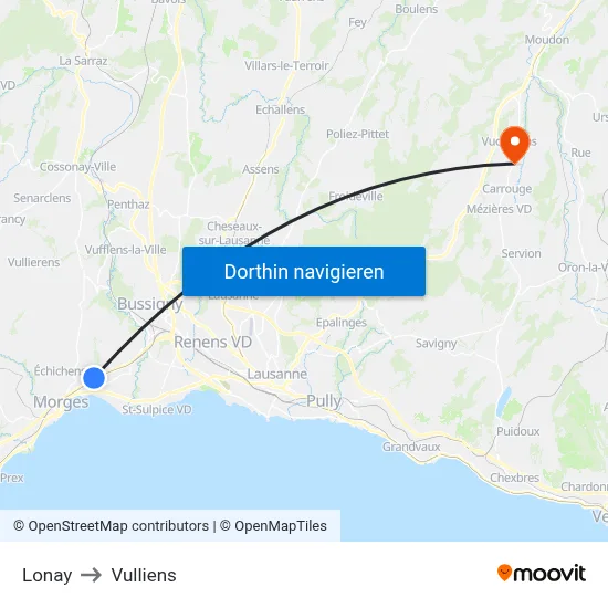 Lonay to Vulliens map