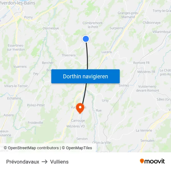 Prévondavaux to Vulliens map