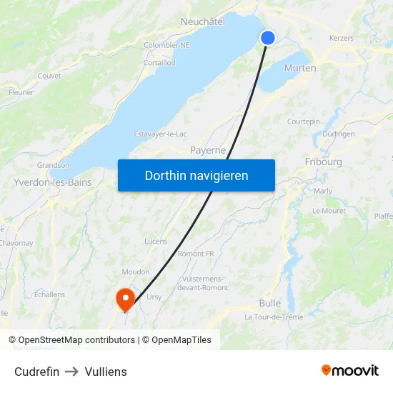 Cudrefin to Vulliens map