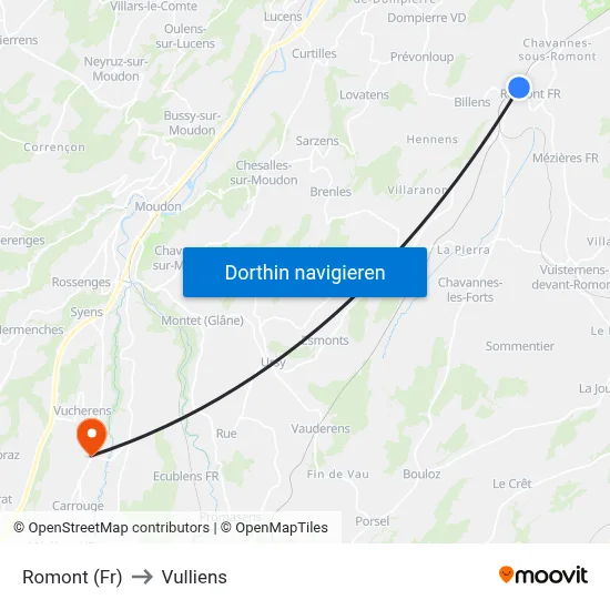 Romont (Fr) to Vulliens map