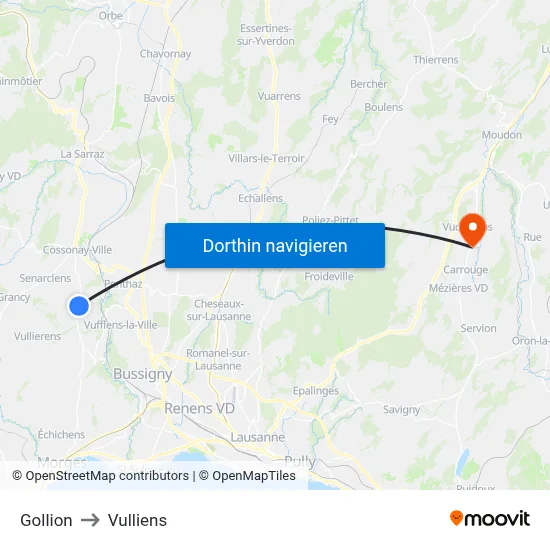Gollion to Vulliens map