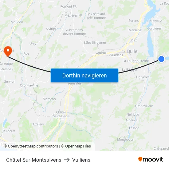 Châtel-Sur-Montsalvens to Vulliens map