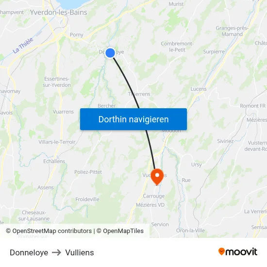 Donneloye to Vulliens map