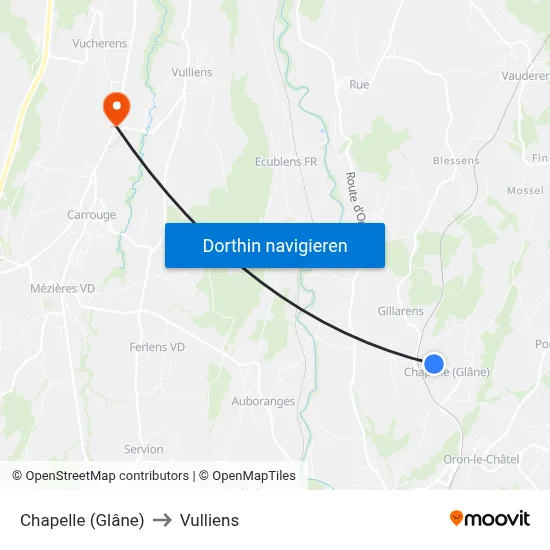 Chapelle (Glâne) to Vulliens map
