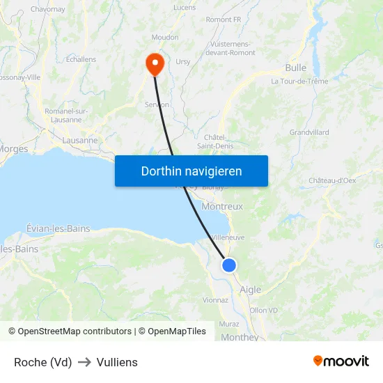 Roche (Vd) to Vulliens map