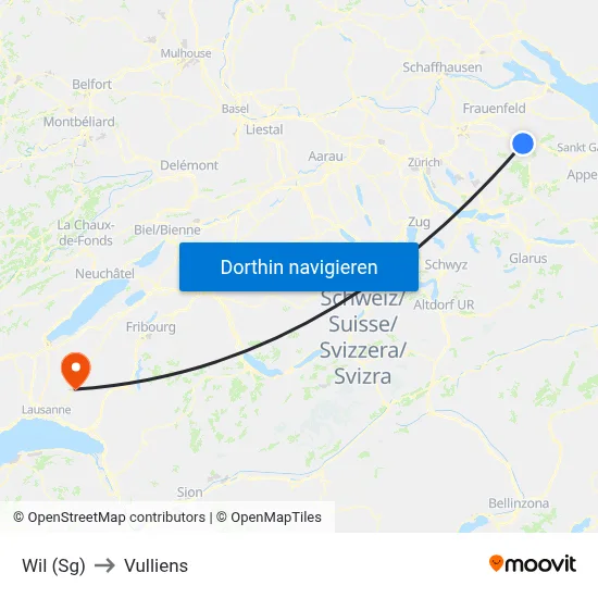Wil (Sg) to Vulliens map