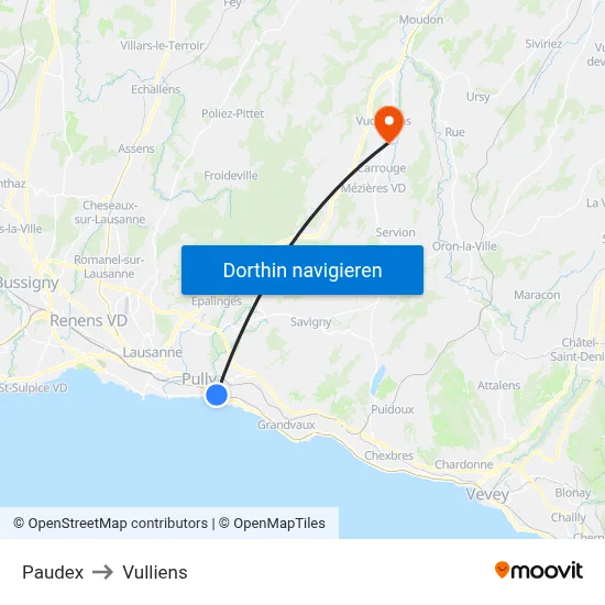 Paudex to Vulliens map