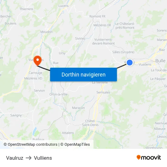 Vaulruz to Vulliens map