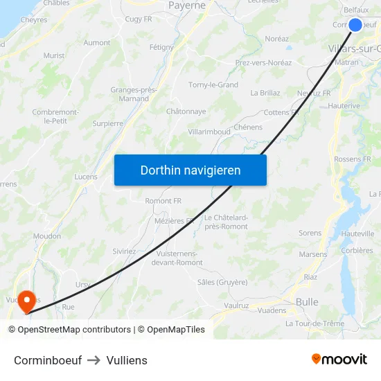 Corminboeuf to Vulliens map