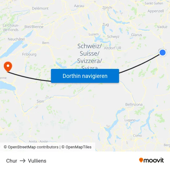 Chur to Vulliens map
