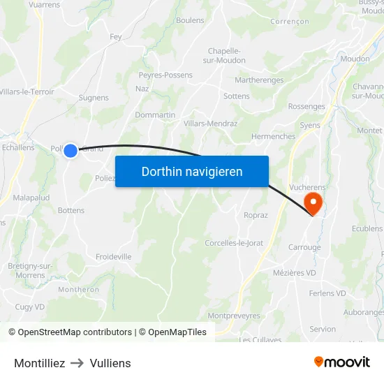 Montilliez to Vulliens map