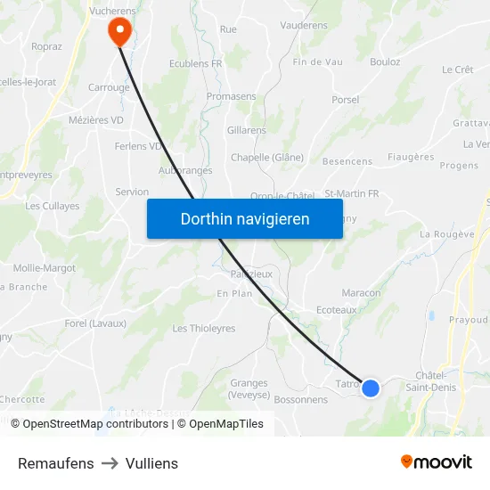 Remaufens to Vulliens map