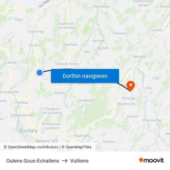 Oulens-Sous-Echallens to Vulliens map