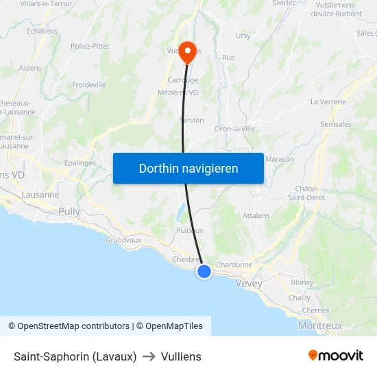 Saint-Saphorin (Lavaux) to Vulliens map