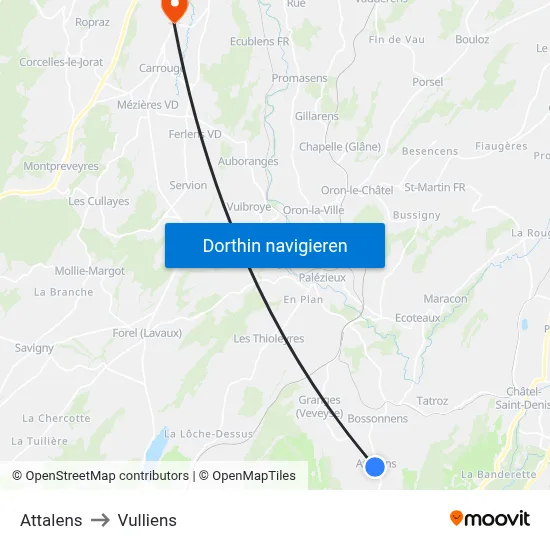 Attalens to Vulliens map