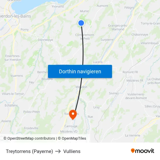 Treytorrens (Payerne) to Vulliens map